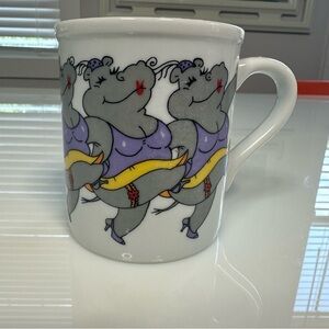 The Chorus Line Happy Dancing Hippos Hippopotamus Coffee Mug Papel Vintage